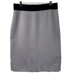 Etcetera Women’s Gray Elastic Black Waistband Below Knee Pencil Skirt Sz 8